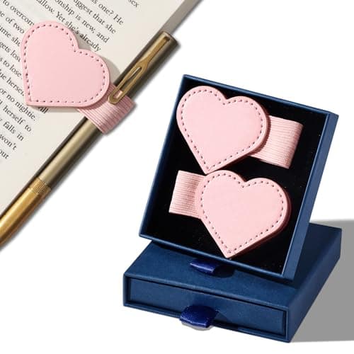2Pcs Magnetic Leather Bookmarks with Gift Box Heart-Shaped Magnetic Pen Holder Book Marks Clip Gift for Book Lover Readers Cute Bookmark for Women, Pink - Image 1