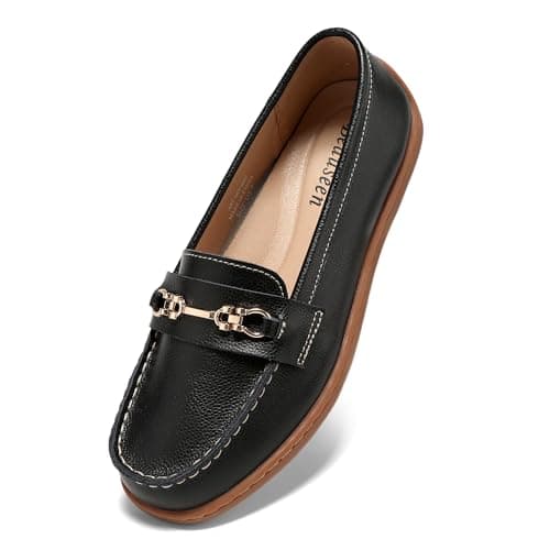 BEAUSEEN Women's Slip-ons Penny Loafer with Comfortable Lightweight Metal Chain Shoes for Business and Casual Occasions Black,7.5 US - Image 1