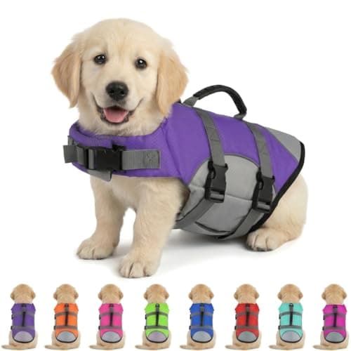 Mklhgty Dog Life Jacket, Reflective Adjustable Dog Life Vest with Rescue Handle for Swimming and Boating, Ripstop Pet Safety Life Preserver for Small, Medium and Large Dogs - Image 1