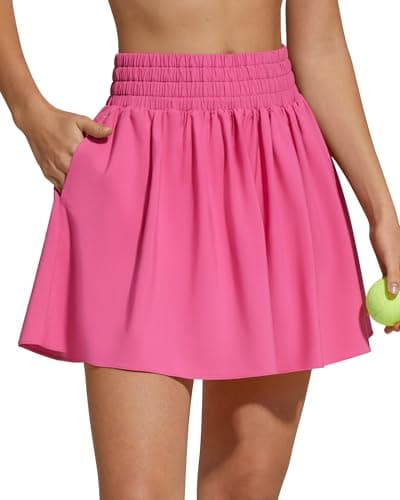 G4Free Skirts for Women Casual Summer Running Tennis Skorts with Pockets Elastic High Waist Golf Athletic Lounge Skirt Built-in Shorts(Rose Pink,XL) - Image 1