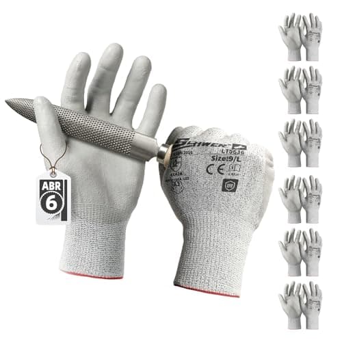 Schwer 6 Pairs ANSI A2 Cut Resistant Work Gloves with Certified Level 6 Ultra Abrasion Resistance, Safety Gloves with Grip for General Use, Construction, Gardening, Mechanic, 3D-Comfort, LT5636, L - Image 1