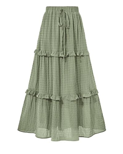 BTFBM Women's Long Summer Skirt 2026 Elegant High Waist Cocktail Party Wedding Guest Dress Flared A-Line Midi Skirts(Green,X-Large) - Image 1