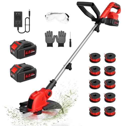 21V Electric Weed Wacker & Lawn Edger, Cordless Weed Eater with 2x4.0Ah Battery Powered, 12" Auto Line Feed String Trimmer with 10 Pcs Spools and Fast Charger, Lightweight Edger Lawn Tool for Yard - Image 1