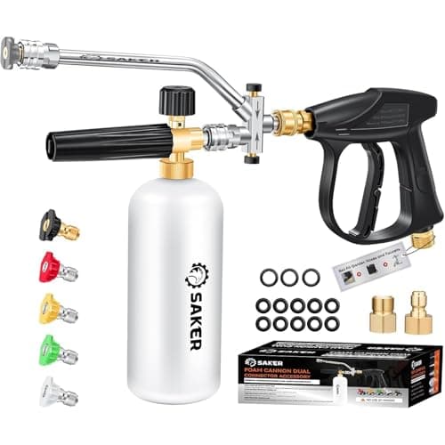 Saker Foam Cannon Dual Connector Accessory for Pressure Washer Kit,with Foam Cannon Dual Connector,Pressure Washer Gun for Car Washing and Cleaning,5 Power Washer Sprayer Nozzles - Image 1