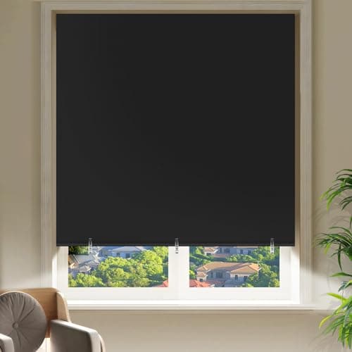 Hezbjiti Blackout Shades for Indoor Windows, Portable Blackout Curtains No Drilling or Tools, UV Protection, Temporary Window Roller Shades for Home, Office, Bedroom, Door (54" W*72" H, Black) - Image 1