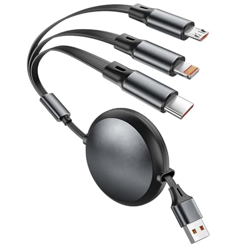 Retractable Multi Charging Cable, 3 in 1 Multiple Charger Cord, Retractable Car Charger Cable with Type C/L/Micro USB Ports for iPhone 17 16 15 14 Pro/ Galaxy S25/Pad, Car Accessories for Men 4ft - Image 1