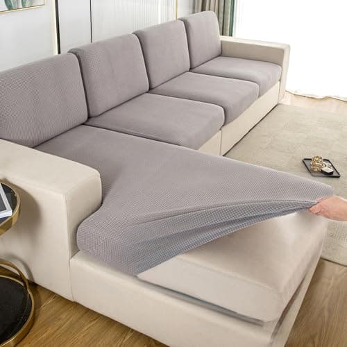 UWWGKK Stretch Couch Cover for Sectional Sofa - Multiple Patterns & Colors,Sofa Cover Design for L-Shaped Couches,Light Grey Ymg Chaise Cover(1 Pcs)