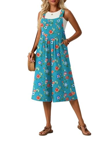 Lepunuo Floral Jumpsuits for Women Summer Boho Wide Leg Rompers Sleeveless Overalls Summer with Pockets - Image 1