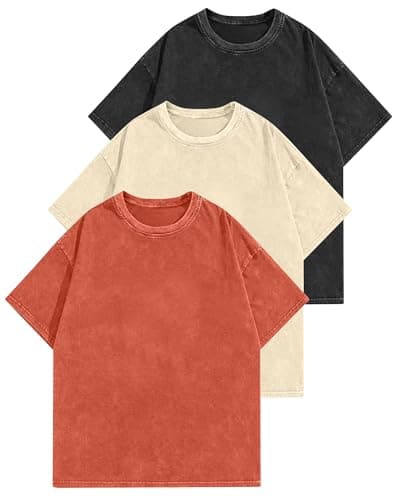 Aiyino Women's Oversized Cotton T-Shirts 3 Pack Vintage Washed Loose Fit Short Sleeve Crew Neck Casual Basic Tee Orange/Apricot/Black M - Image 1
