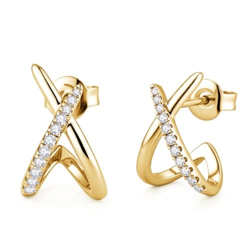IMOLOVE Moissanite Trendy Stud Earrings for Women, D Color VVS1 Clarity Hypoallergenic Earrings in Sterling Silver with 14K Yellow Gold Plated - Image 1