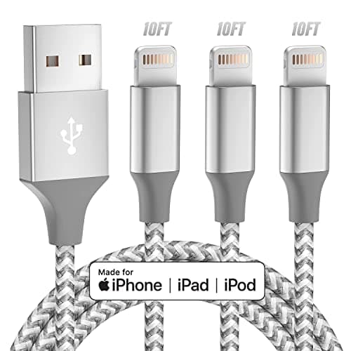 iPhone Charger 3pack 10FT Apple MFi Certified Long Lightning Cable Fast Charging High Speed Data Sync USB Cable Compatible iPhone 14/13/12/11 Pro Max/XS MAX/XR/XS/X/8/7/Plus/6S (Grey White) - Image 1