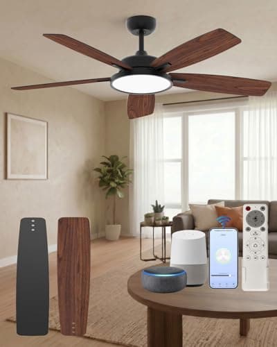 Roomratv 52 Inch Smart Ceiling Fan with Light,App Control,Ultra Silent Reversible DC Motor Fan Remote Control Compatible with Alexa Google home(black) - Image 1