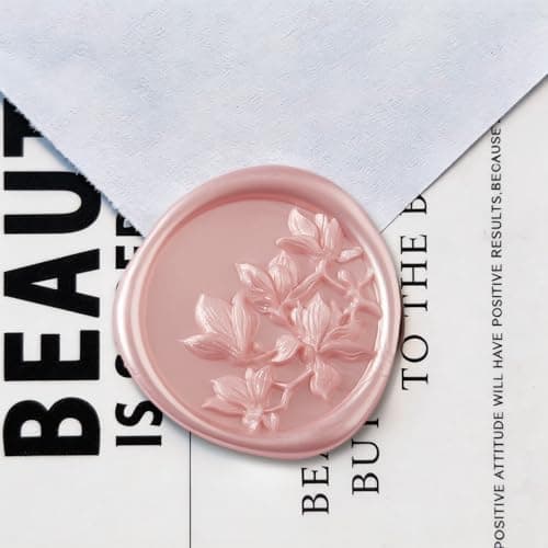 Pilloze 50Pcs Pink Olive Branch Wax Seal Stickers, 3D Self-Adhesive Pink Wax Seal Stickers for Envelope or Wedding Invitation Good Adhesion and Easy to Use