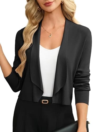 GRACE KARIN Women Black Sweater Blazers for Women Business Casual Summer Lightweight Cropped Cardigan Shrug for Dress L - Image 1