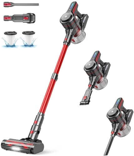 CHEBIO Lightweight Cordless Vacuum Cleaners for Home, Stick Vacuum Cordless Rechargeable with 45kPa Suction,45-Min Run,Anti-Tangle and Self-Stand, 6 in 1 Hardwood Vacuum Cleaner Carpet Pet Hair Floor - Image 1