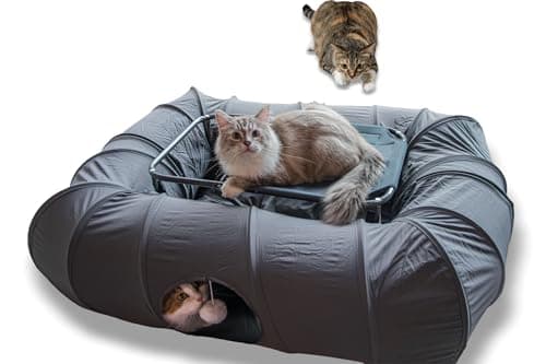 XxingSheep 2-Tier Cat Tunnel & Hammock Bed XXL, 4 Cave Shuttle with Elevated for Multiple Cats Toy Dark Grey