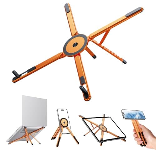 Laptop Stand for Desk, Foldable Aluminum Alloy Magnetic Computer Riser, Ergonomic 8-Level Adjustable Height Travel Laptop Holder,Multi-Functional Stand for 10–16"Laptop,4–13" Tablet and Phone - Image 1