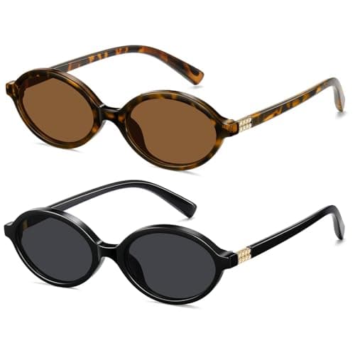 AOJINOJO Retro Oval Sunglasses Womens Trendy Classic Sun Glasses UV400 Protection(Black/Grey+Tortoise/Brown) - Image 1