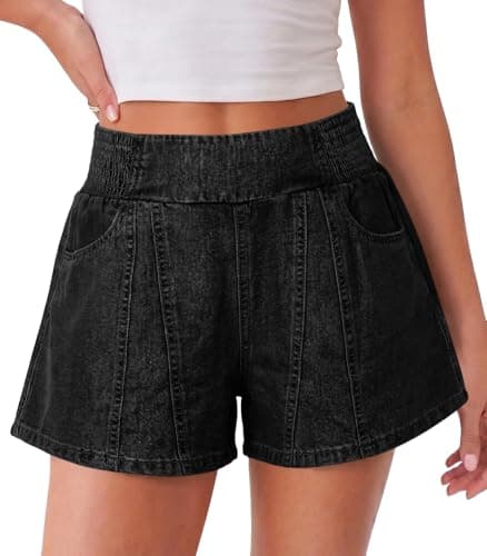 Cicy Bell Womens Summer Pull on Jean Shorts Casual Trendy Elastic High Waisted Denim Shorts Baggy Seam Jorts with Pockets - Image 1