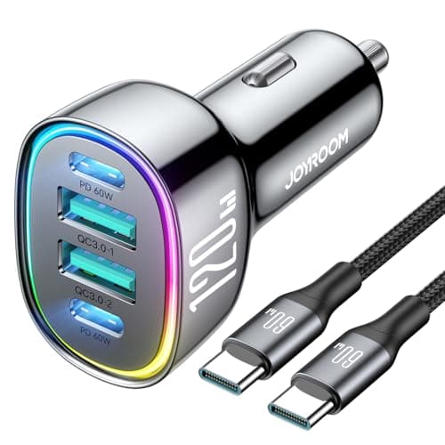 120W for iPhone 17 Pro Max Car Charger, Dual PD 60W & QC 3.0 Cigarette Lighter USB Charger with 60W Type C Cable, Car Charger USB C, Car Accessories for iPhone 17/16 Pro/Air, Galaxy S25, iPad, MacBook