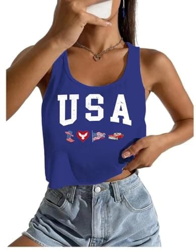 American Flag Crop Top for Women 4th of July Tank Tops USA Independence Day Patriotic Stars Stripes Sleeveless Vest T Shirt - Image 1