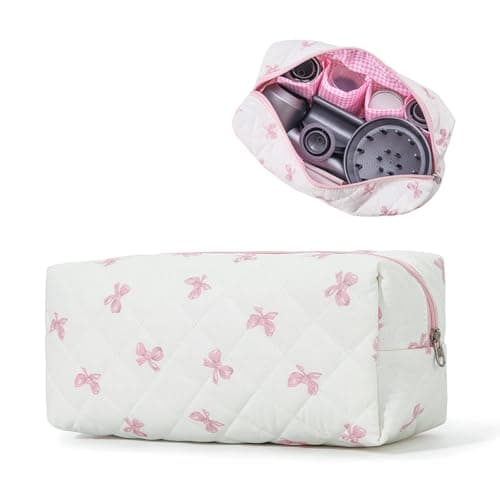 AMZMA Large Quilted Hair Tools Travel Bag, Cute Portable Cotton Floral Organizer Case for Hair Dryer Hair Curler Accessories, Gift for Women Girls - Image 1