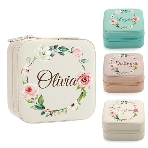 Yofair Personalized Jewelry Box Custom Leather Travel Jewelry Case Ring Box Bridesmaid Gifts Birthday Christmas Gifts for Women - Image 1