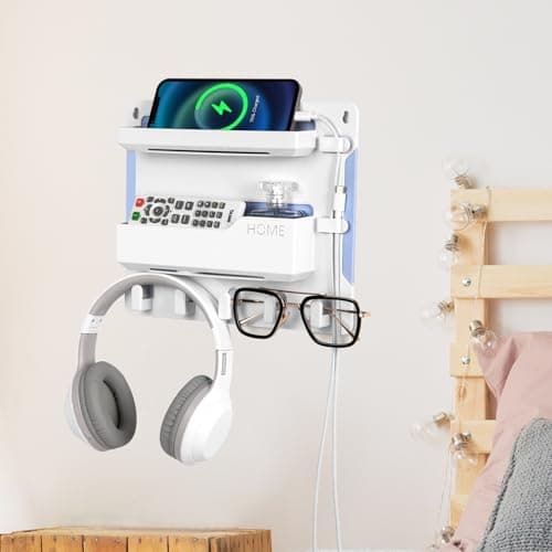 YONGAIJIA Bedside Wall Mount Shelf, Adhesive Bedside Organizer for Remote、Phone、Glasses. Bedside Accessories Storage Suitable for College Dorm 、bunk Bed 、 Bedroom、Rv(White) - Image 1
