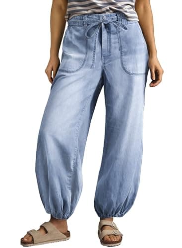 Sidefeel Womens Denim Jeans High Waisted Stretchy Wide Leg Barrel Jeans Drawstring Trendy Baggy Harem Ankle Denim Pants Iceland Blue Size 16 - Image 1
