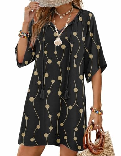 Zeagoo Boho Casual Short Summer Mini Floral Sundress Women Vacation 2026 3/4 Sleeve Beach Resort Holiday Casual Summer Beach Vacation Loose Travel Dress - Image 1