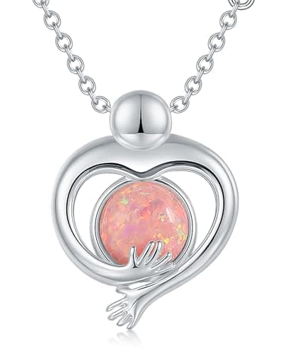 You Matter Hug Heart Opal Pendant Necklace for Women, Silver Plated Copper Alloy Embrace Necklace, Reversible Dainty Pink Opal Jewelry, Inspirational Daily Wear Piece for Birthday, Anniversary, Christmas Gifting Occasions - Image 1