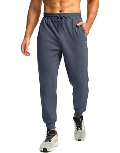 Pudolla Men's Fleece Lined Joggers Sweatpants with Zipper Pockets Winter Warm Pants for Men Running Workout Gym Athletic(Grey Blue Small) - Image 1