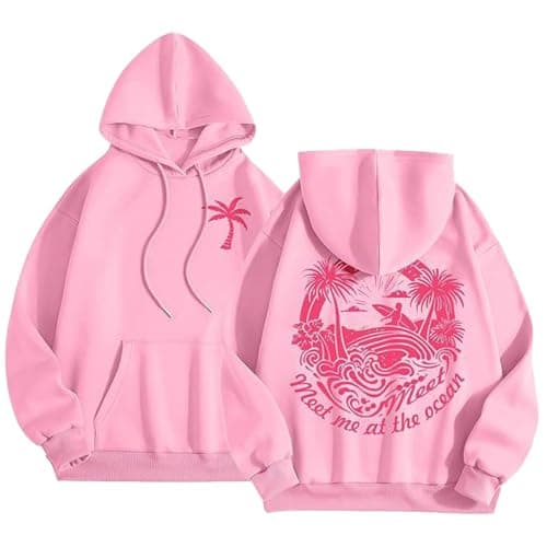 Enthowother Palm Puff Hoodie for Women, Cute Palm Pink Graphic Pullover Sweatshirt (Pink,Medium) - Image 1