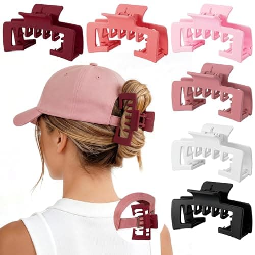 6 Pcs Hat Claw Clip for Women, Hat-Friendly Claw Clips for Baseball Cap & Trucker Hat - 4.1 Inch Large Hat Claw Clip for Medium/Thick Hair, Non-Slip Baseball Hair Clips for Hats Hairstyle, Pink - Image 1