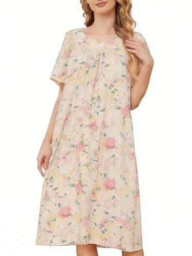 udforsk Old Lady Dress House Dresses for Women with Pockets Muumuu Dresses Womens Duster Housecoat House dresses for Elderly Mumu Nightgowns For Women Pink Flower L - Image 1