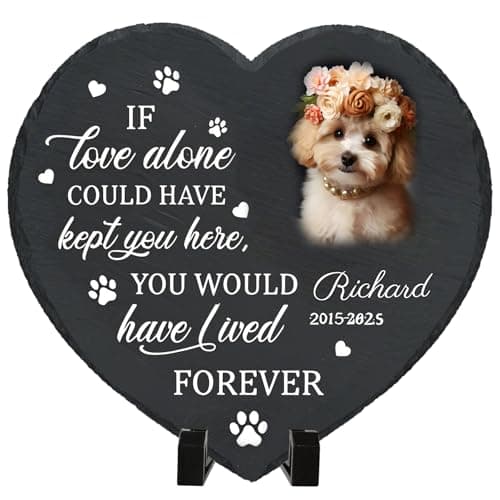 Umitive Personalized Pet Memorial Stone - Custom Dog Grave Marker with Name & Photo - Sympathy Gifts for Loss of Beloved Dog - Cemetery Decor - Rainbow Bridge Memorial for Dogs (Style E)