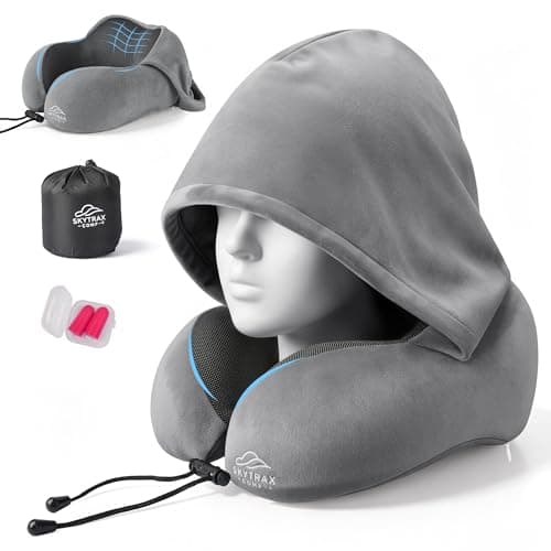 SkytraxComf® Travel Neck Pillow with Hood for Privacy on Long Flights - Image 1