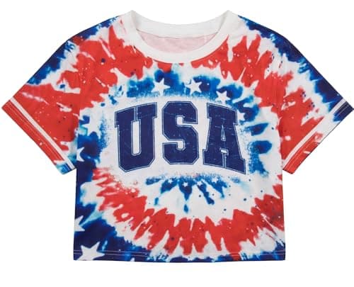 USA Crop Tops 4th of July Shirts Women 250th Anniversary USA Shirt Patriotic Tshirts American Flag and Star Tee - Image 1
