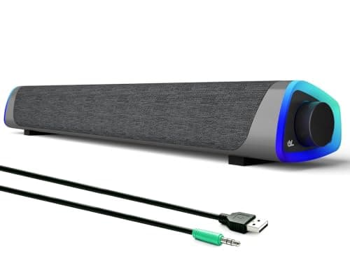 SOULION R30 Computer Speakers, USB Powered PC Speaker, Colorful LED Lights with Switch Button, 3.5mm Aux Surround Soundbar for Desktop Laptop Monitor Office Work Music Gray - Image 1