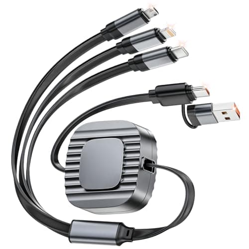 Retractable Multi Charging Cable, 3 in 2 Universal Cord, Retractable Car Charging Cable with USB A/C to L/USB C/Micro USB Port for iPhone 17/16/Galaxy/PS/Tablets/Pads, Car Accessories for Women