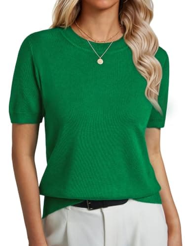 GKBK Womens Sweaters Lightweight Short Sleeve Wool Blend Knit Summer Tops Soft Pullover Business Casual Outfits for Women 2026 Fashion Trendy Green XXL - Image 1