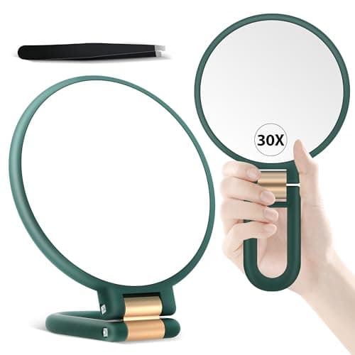 B Beauty Planet 30X Magnifying Mirror, Hand Mirror with Handle, Double Sided Hand Mirror with 30X/1X Magnification, Travel Essential Portable Foldable Makeup Mirror for Precision MakeupGreen - Image 1