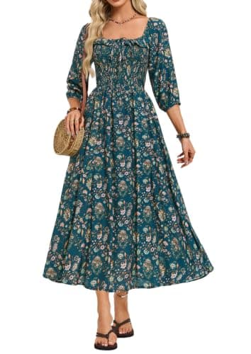 Womens Square Neck Floral Maxi Dress, A Line Fall Maternity Dress Pockets - Image 1