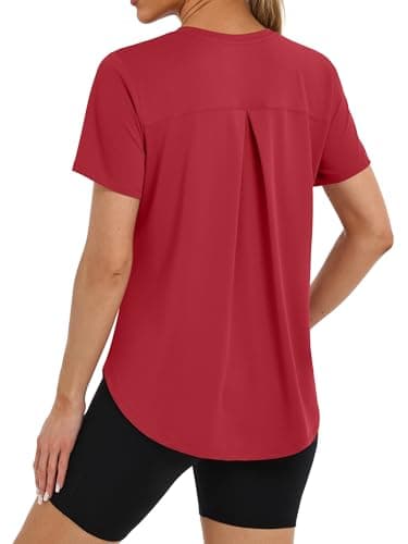 BKRIVE Women's Athletic Shirts Side Slit Summer Tennis Fishing Athleisure Fitness Clothing Red 3XL - Image 1