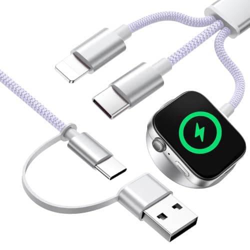 Wtinquik Travel Essentials, Multi Fast Charging Cable for iPhone Charger, 3 in 2 USB C Cable Cord Compatible with iWatch Ultra/SE/10-1/iPhone 17-11/Samsung S25-22,Purple-5FT-New - Image 1