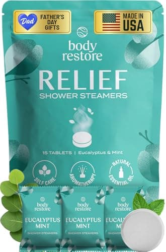 Body Restore Shower Steamers Aromatherapy 15 Pack – Fathers Day Gift for Dad, Birthday Gifts for Women & Men, Spa Stress Relief & Relaxation Self Care Gifts – Premium Eucalyptus Essential Oil Tablets - Image 1