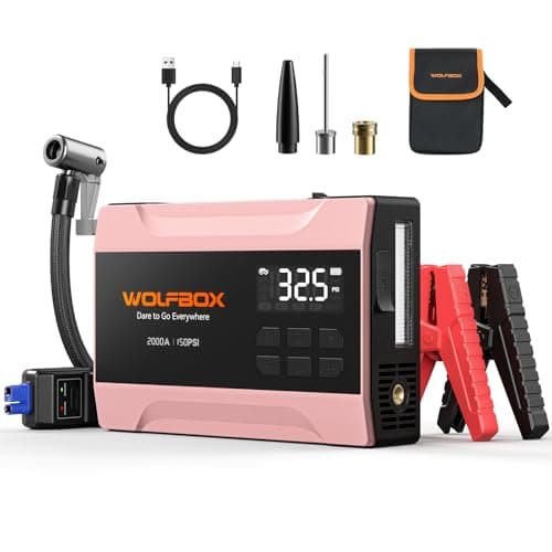 WOLFBOX 2000A Jump Starter with Air Compressor, 37Wh Car Battery Booster Jumper Starter Portable(up to 5L Gas Engine), 12V Jump Box Pack with 150PSI Tire Inflator, Jumper Cables, LED Light — Rose Gold - Image 1