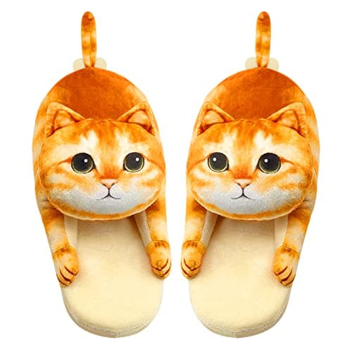 Openhahaha Cat Slippers for Women, Cute Fuzzy Animal Slippers For Indoor and Outdoor, Comfy Non-Slip Memory Foam Sole, Funny Cat Lover Gifts for Women (Orange) - Image 1