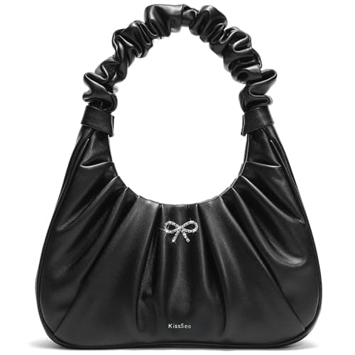 Kiss Sea Crescent Shoulder Purses for Women - Cute Hobo Handbag Leather Cloud-Shaped Top Handle Bags for Gifts Black - Image 1