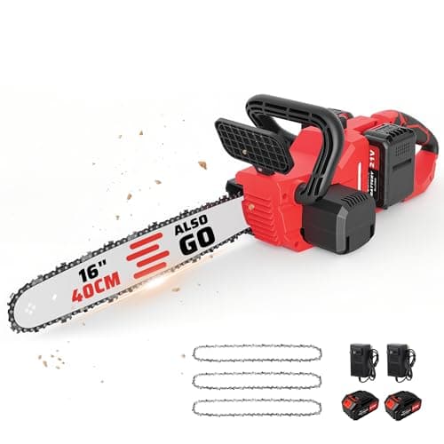 16" Cordless Chainsaw,Brushless Electric Chainsaw, 2 x Batteries Powered Handheld Chain Saw, Tool-Free Tension & Auto Oiling for Tree Pruning, Wood Cutting, Yard & Garden Outdoor Work - Image 1